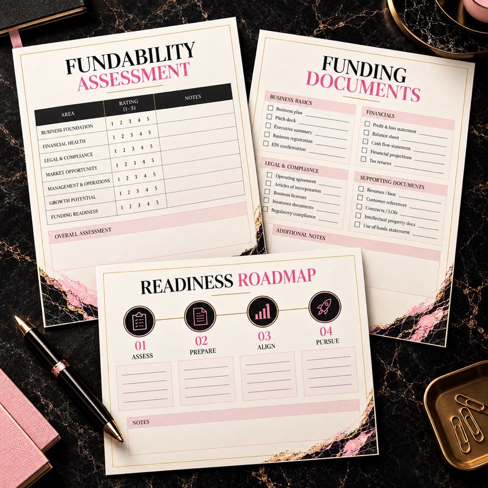 Fundability assessment, funding documents checklist, and readiness roadmap preview