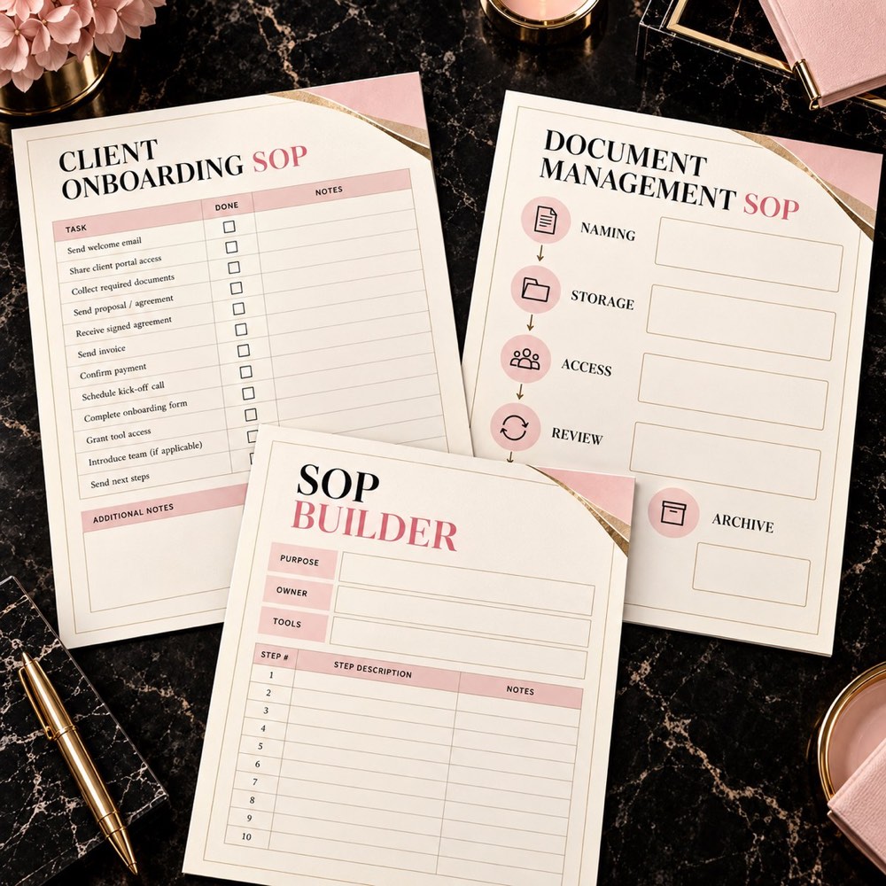 SOP builder, client onboarding SOP, and document management SOP preview